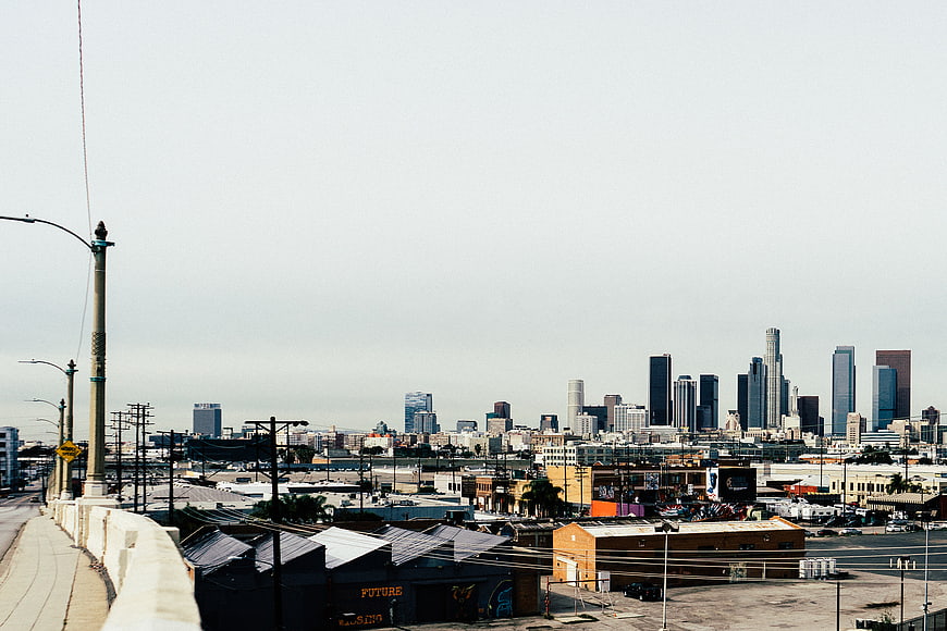 Los Angeles Skyline View from Industrial Neighborhood