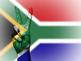 Hand Painted South African Flag Making Peace Sign