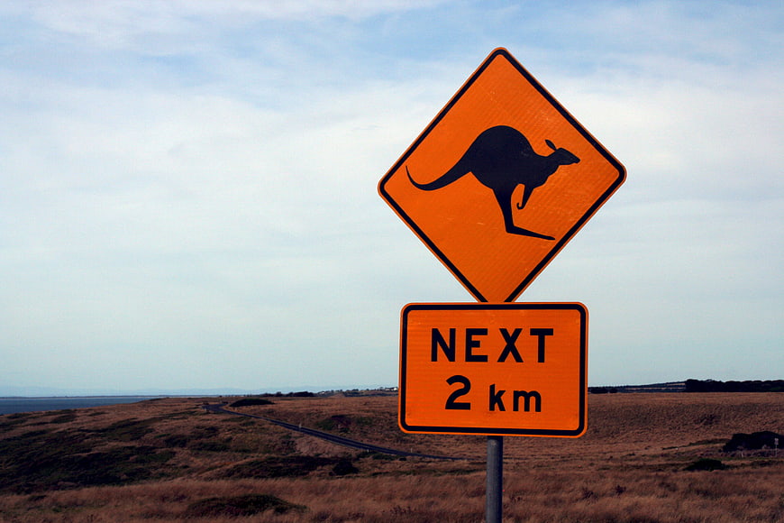 Orange Kangaroo Warning Road Sign in Australian Outback
