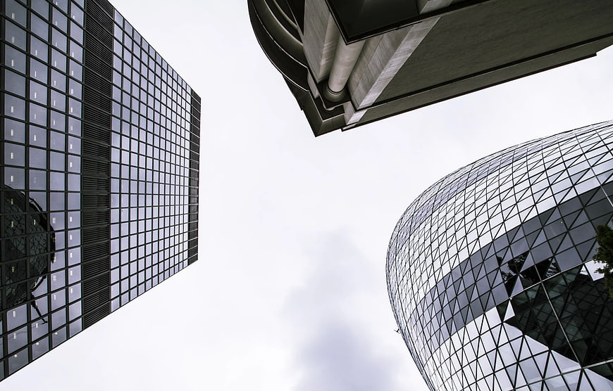 Worm's Eye View of Modern Glass Skyscrapers