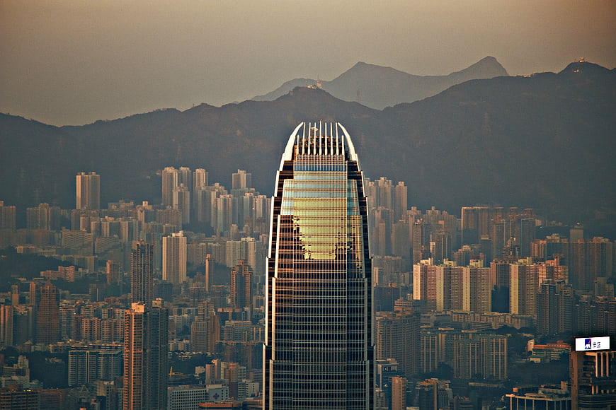 Modern Skyscraper in Hong Kong Cityscape at Dusk