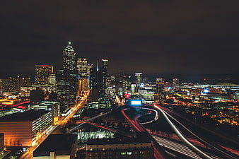 Atlanta Skyline Night with Highway Light Trails