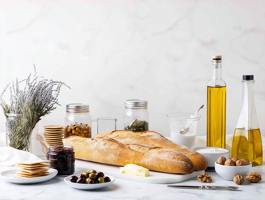 Rustic Baguette Spread with Olive Oil, Olives, and Herbs