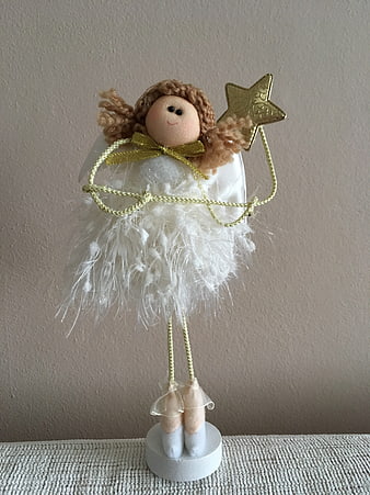 Handmade Christmas Angel Ornament with Feathers and Gold Star