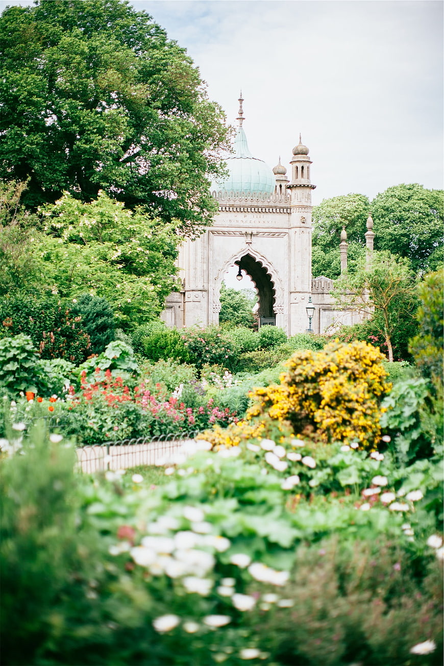 Royal Pavilion Brighton Garden with Flowers and Trees