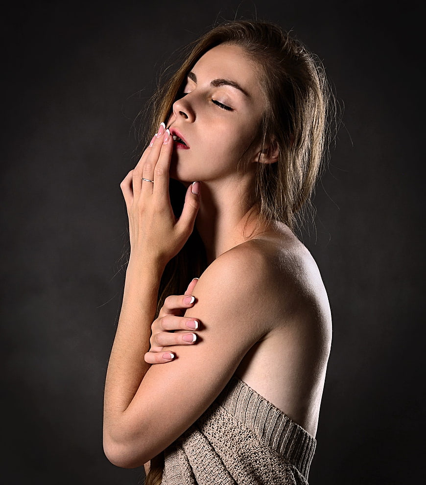 Sensual Beauty Portrait of Young Woman with Closed Eyes