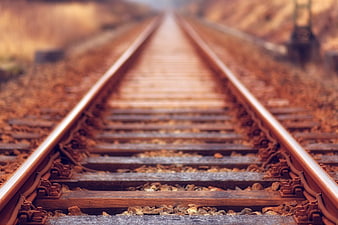 Low angle view of railway tracks stretching into distance