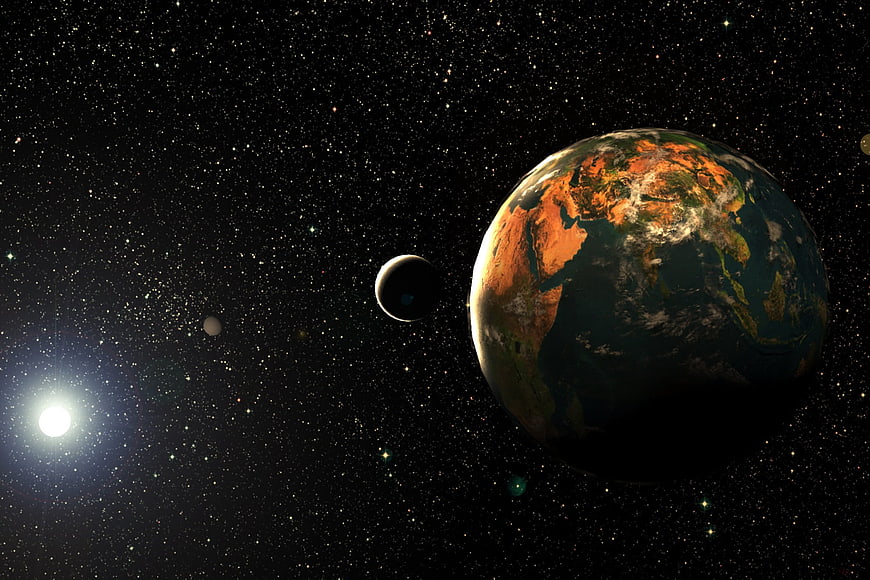 3D Render of Earth and Moon in Deep Space