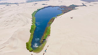 Aerial View of Oasis Lake in Ica Desert Peru