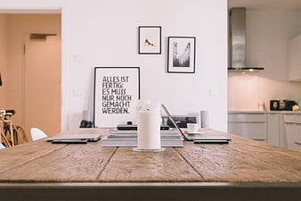 Minimalist Wooden Desk with Laptop and Books