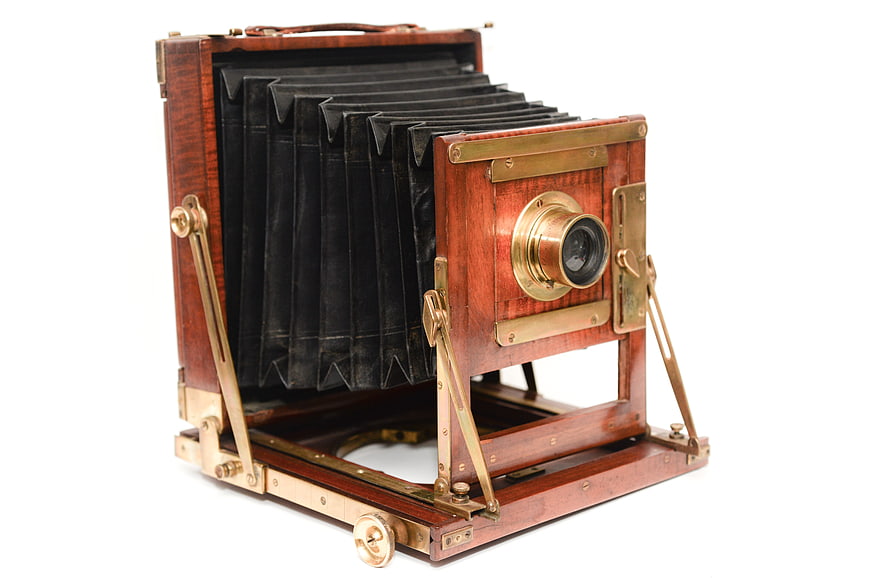 Vintage Wooden Field Camera with Brass Details