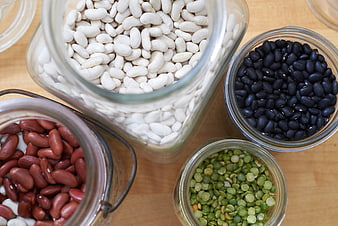 Top View of Dried Beans and Lentils in Glass Jars