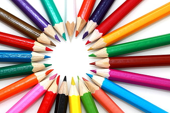 Colorful Pencils Arranged in a Circle on White Background
