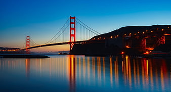 Golden Gate Bridge at Dusk with Water Reflections