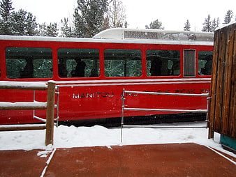 Red Manitou and Pikes Peak Railway Train in Snow