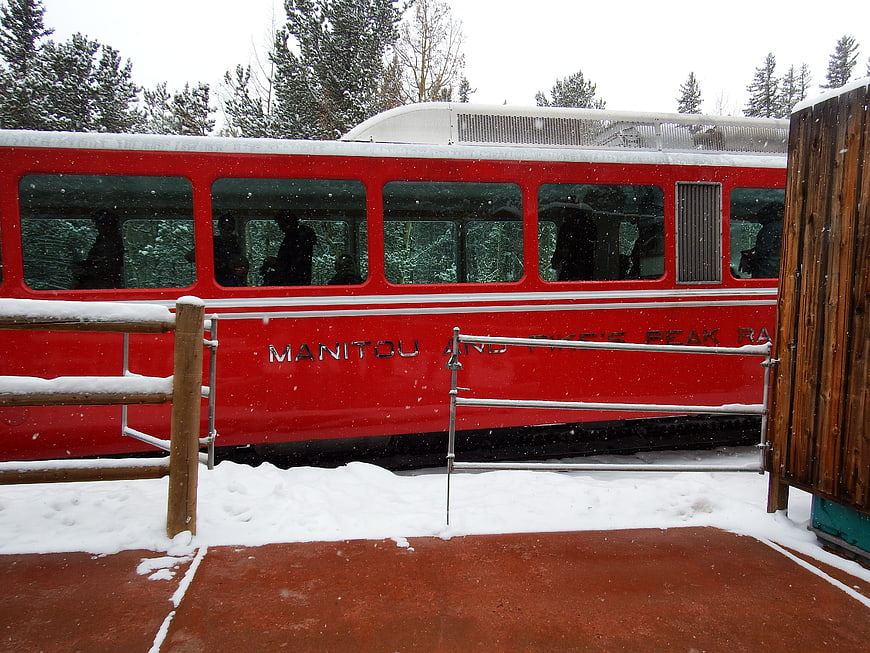 Red Manitou and Pikes Peak Railway Train in Snow