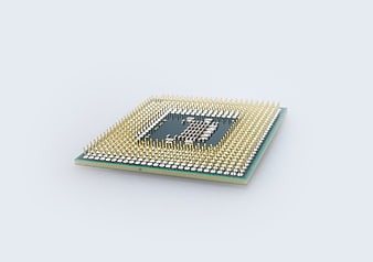 Close-up of CPU Processor Chip with Gold Pins