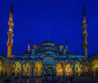 Blue Mosque Istanbul Night Sky with Stars