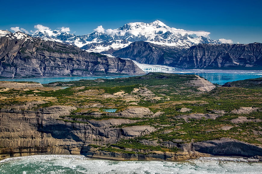 Majestic Snow-Capped Mountains and Glacier Lake Landscape