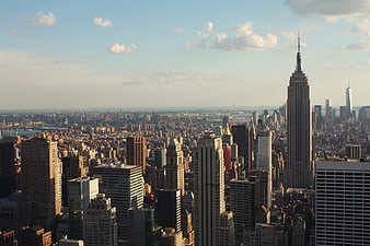 Aerial View of New York City Skyline with Empire State Building