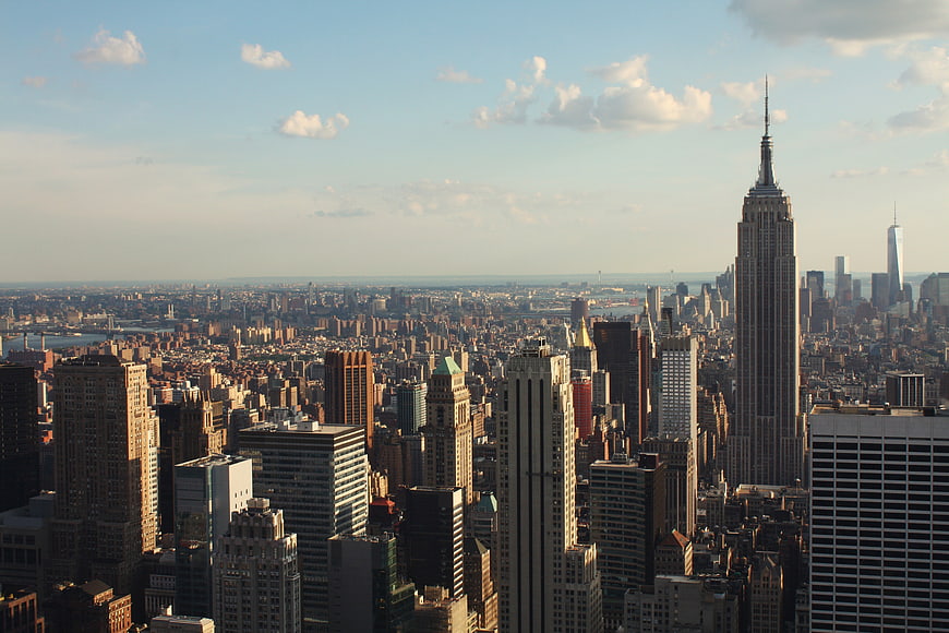 Aerial View of New York City Skyline with Empire State Building