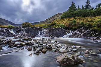 Long Exposure Mountain Stream Flowing Over Rocks
