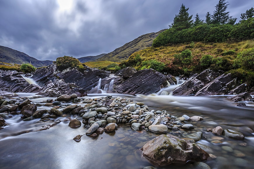 Long Exposure Mountain Stream Flowing Over Rocks