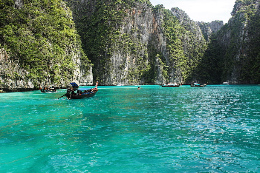 Longtail Boats in Turquoise Water at Ko Phi Phi Lee Thailand