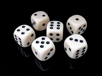 White Dice on Black Background with Reflection