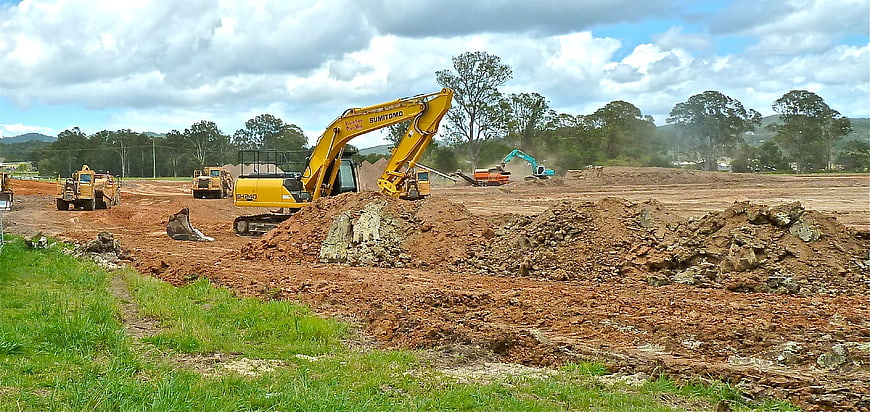 Heavy Excavators and Earthmoving Equipment at Active Construction Site