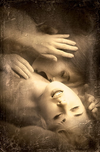 Sensual Vintage Portrait of Two Women Lying Down