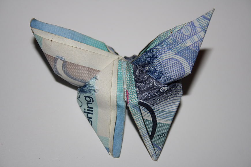 Origami Butterfly Crafted From British Pound Banknote