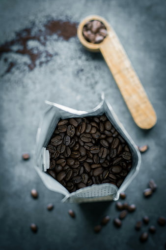 Top View of Roasted Coffee Beans in Bag