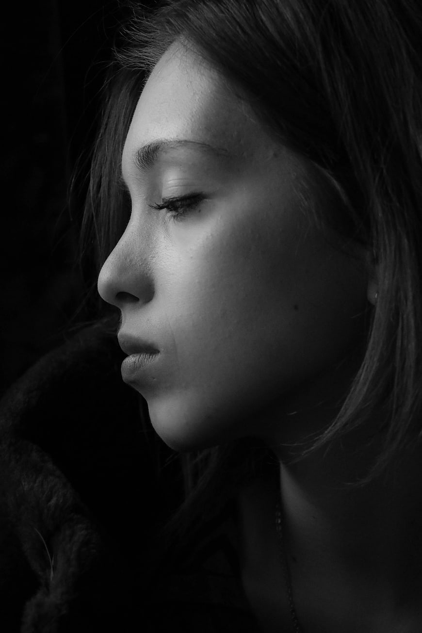Moody Black and White Profile Portrait of Woman