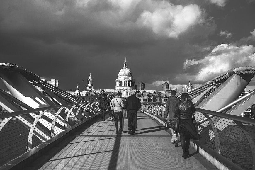 Black and White Millennium Bridge London St Pauls Cathedral