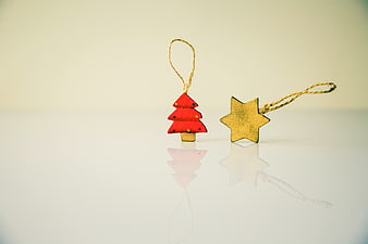 Minimalist Wooden Christmas Tree and Star Ornaments on White