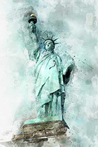 Watercolor Art of the Statue of Liberty in New York