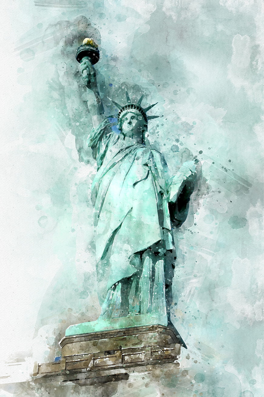 Watercolor Art of the Statue of Liberty in New York