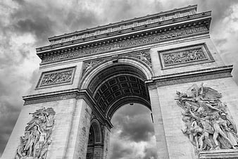 Black and White Low Angle View of Arc de Triomphe