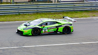 Green Lamborghini GT3 Race Car on Track