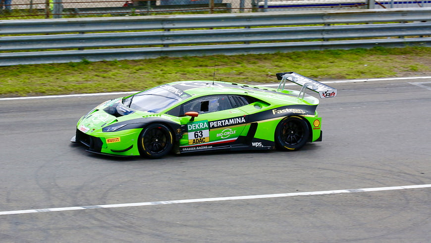 Green Lamborghini GT3 Race Car on Track