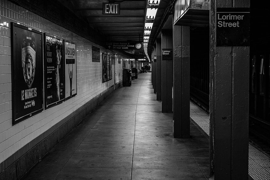 Empty Black and White Subway Platform in New York City