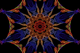 Vibrant kaleidoscope pattern with blue and orange symmetry