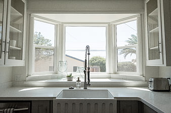 Bright Modern Farmhouse Kitchen Sink with Bay Window