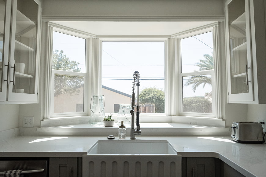 Bright Modern Farmhouse Kitchen Sink with Bay Window