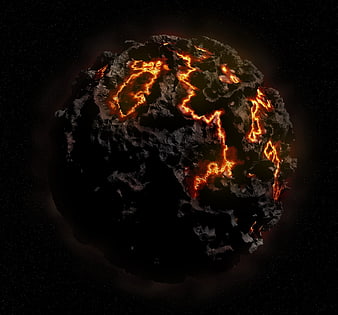 3D Render of Volcanic Planet with Glowing Lava Cracks