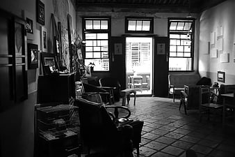 Vintage Black and White Interior of Traditional Room