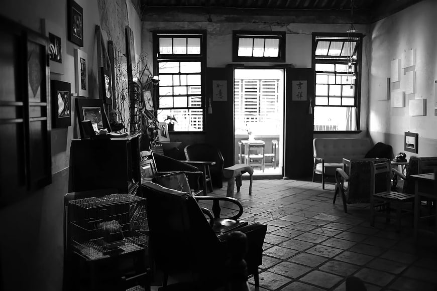 Vintage Black and White Interior of Traditional Room
