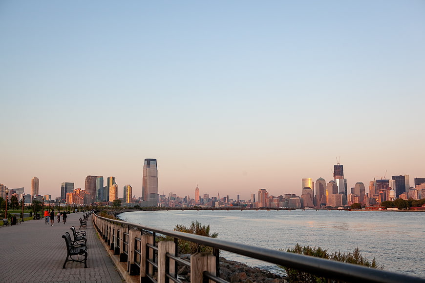 Jersey City Skyline at Sunset from Hoboken Boardwalk