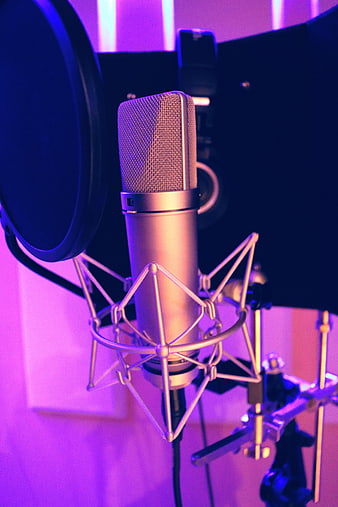 Professional Studio Microphone with Pop Filter in Neon Light